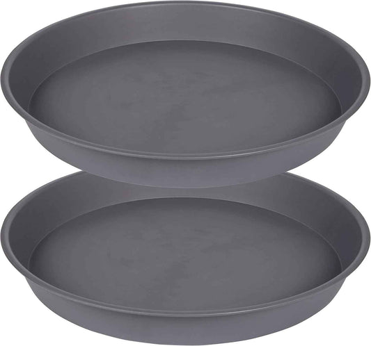 2 Pack of 14 inch Plant Saucer, Heavy Duty Round Plastic Plant Water Tray, Bird Bath Bowls, Plant Saucers for Indoors, Pot Drip Trays for Planter 12-14" (14", Cement)