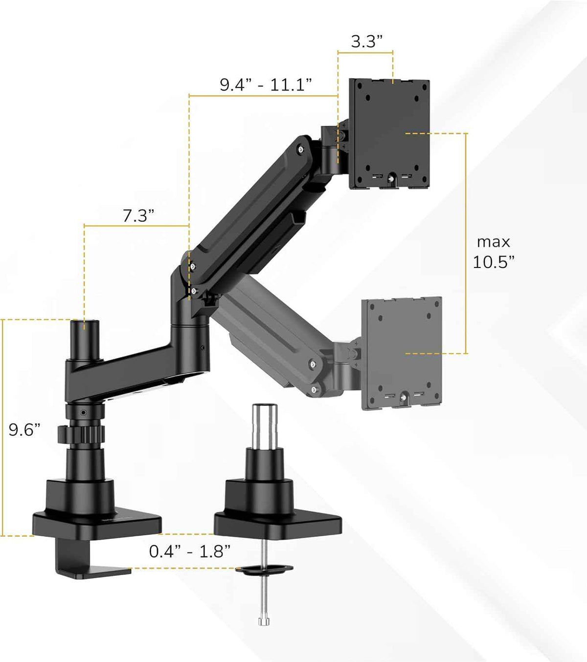 Mount-It! Ultrawide Monitor Desk Mount with Pole, Fits 17–49” Screens, Heavy Duty Height-Adjustable Gas Spring Arm, 44 lbs Capacity, Full Motion, VESA 75/100, Clamp or Grommet