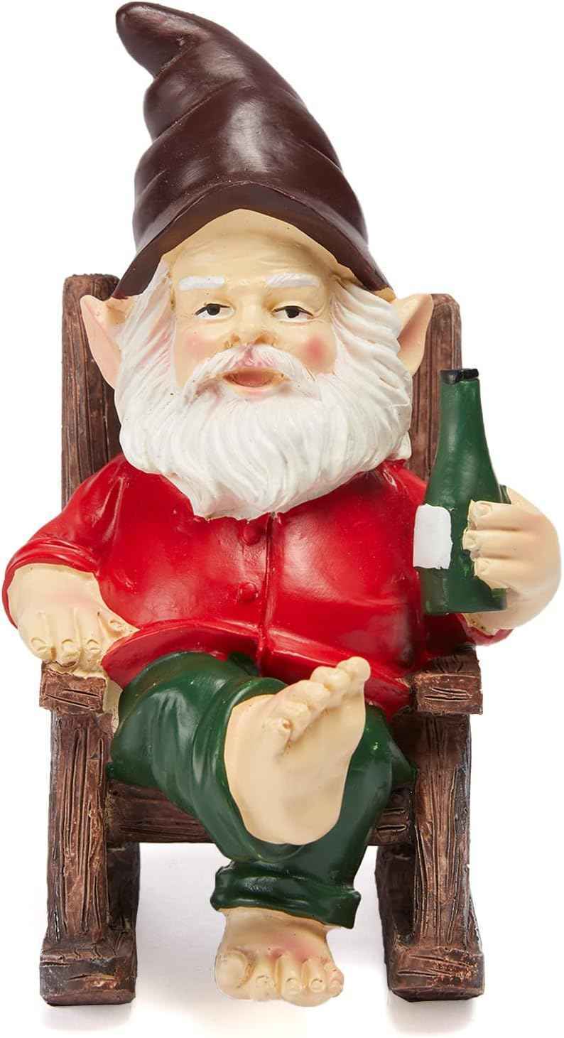 GUTE Large Garden Gnome Funny Figurine Statue, Adorable Figurine Lawn Ornament Dwarf Sculpture Patio Yard Landscape Porch Decoration Outside Gifts Decor 6.1” High 5.3” Wide - Unique Gifts