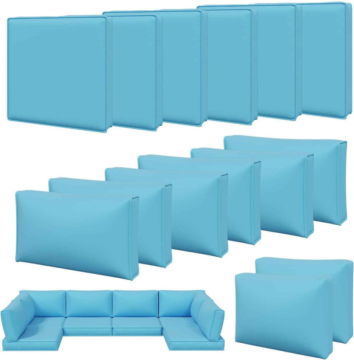 Aoxun 14pcs Patio Cushion Covers Replacement, Waterproof Outdoor Furniture Cushion Covers with Zipper and Non-Slip Bottom, Patio Sofa Couch 3 Sizes for Patio Sectional, Covers Only (Sky Blue)