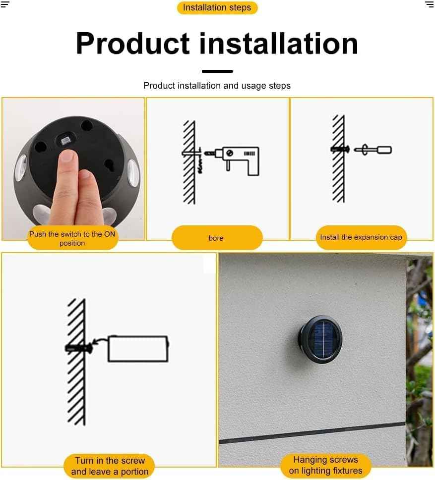 Solar Lights, Ambiance Lights,wall Light, Decorative Light Downlights Dusk to Dawn Solar Wall Light Outdoor IP65 Waterproof for Backyard Walls, Hotels, Staircases,Park Floors 1pcs (Warm)