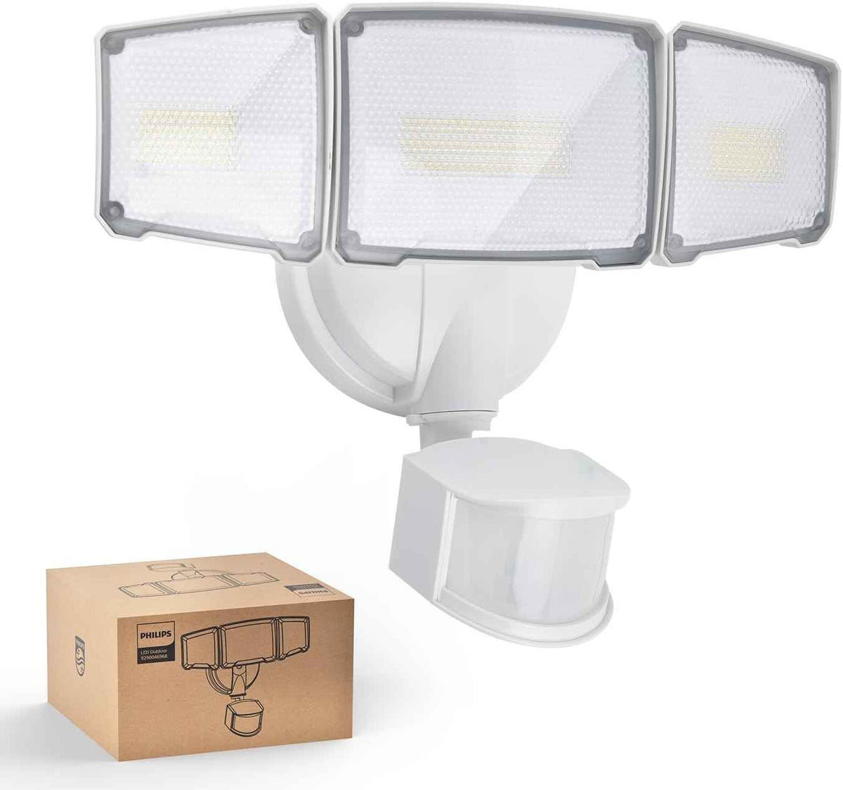 Philips 72W 7400LM LED Security Lights w/PIR Motion Sensor Outdoor, 5000K Daylight Dusk to Dawn Aluminum Flood Light, 3 Adjustable Heads, Waterproof for Garage, Yard, Porch
