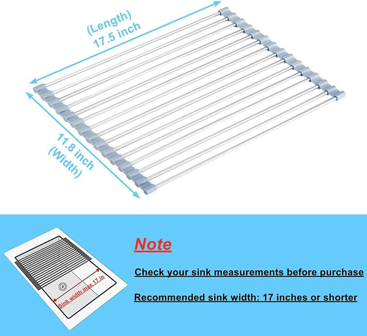 Seropy Stainless Steel Roll Up Dish Drying Rack, 17.5x11.8