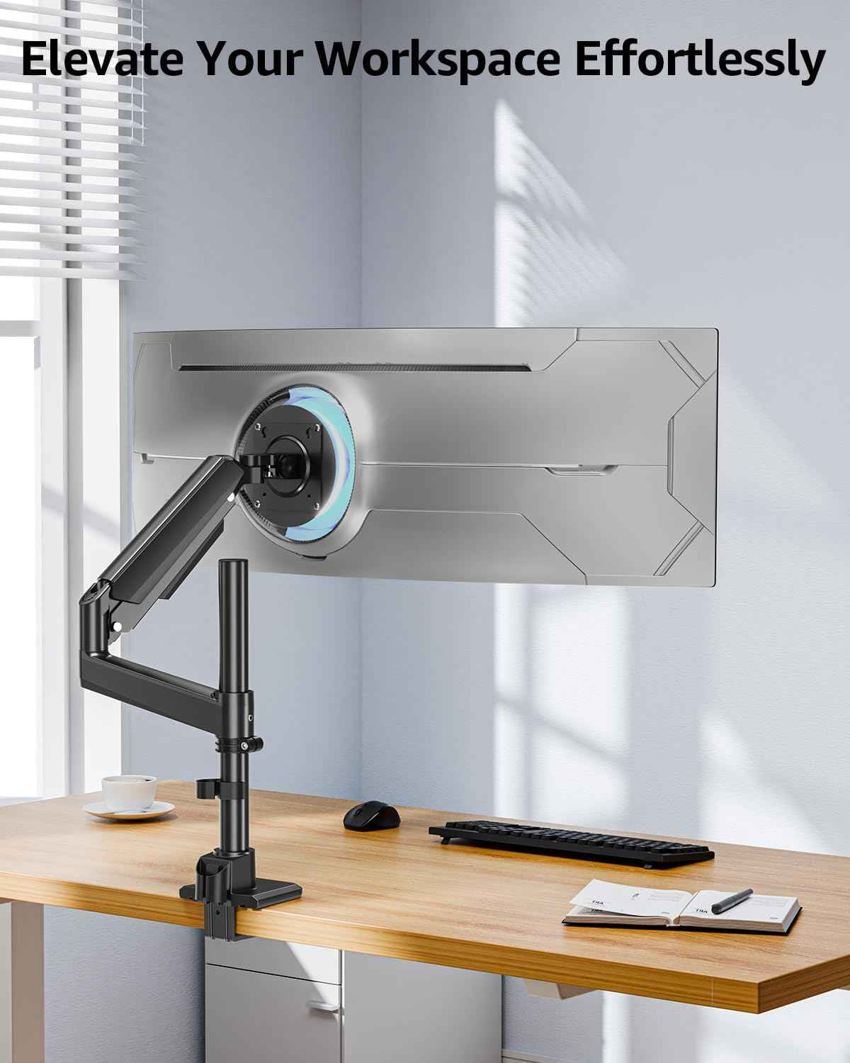 MOUNTUP Heavy Duty Monitor Arm Fits 49 45 42 40 39 34 32 Inch Screens, Ultrawide Monitor Arm Holds 4.4-44 lbs, Monitors Stand for Samsung Odyssey G9 and More, Height Adjustable Mount, VESA Mount
