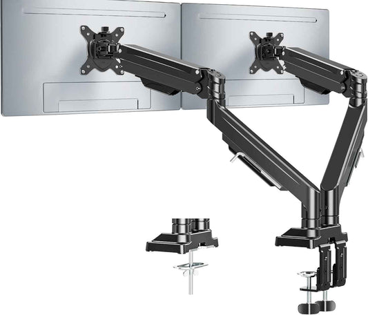 MOUNT PRO Ultrawide Dual Monitor Arm for Max 43" Monitor, Holds up to 33lbs | Fully Motion Monitor Stand with Tilt/Swivel/Rotation, VESA 75x75/100x100 with C-Clamp & Grommet Base