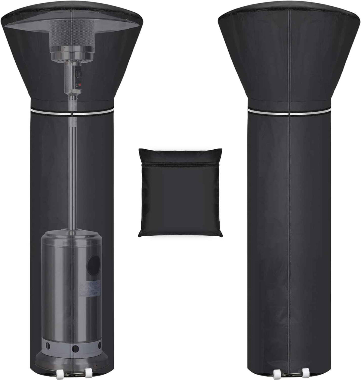 Patio Heater Covers with Reflective Strip,Outdoor Heater Cover Waterproof,Dustproof,Wind-Resistant,Sunlight-Resistant,Snow-Resistant,Black,89.5''x 33.5" Dome x 19.5" Base