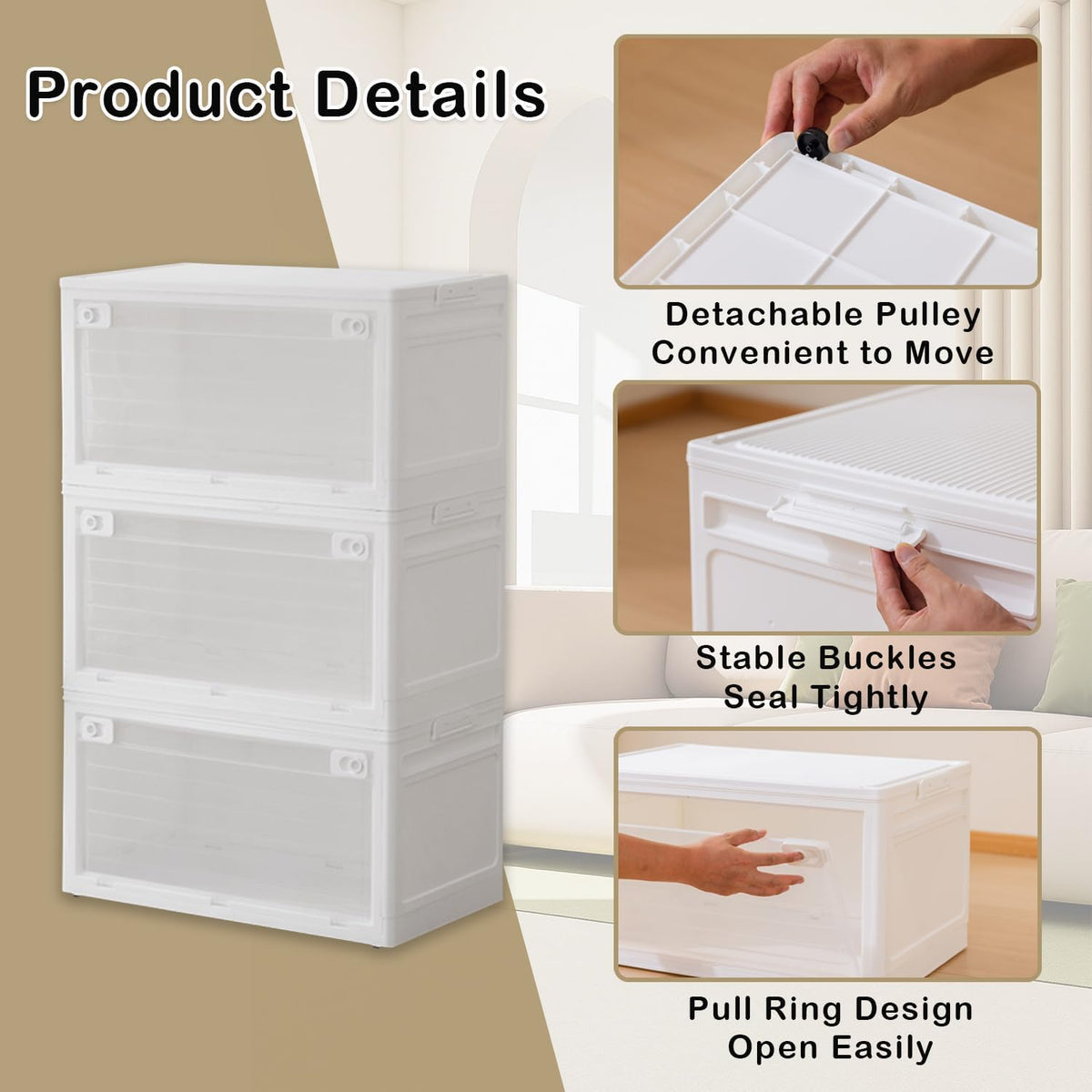 3-Tier Stackable Storage Cabinet with Doors & Wheels - Field & Nook
