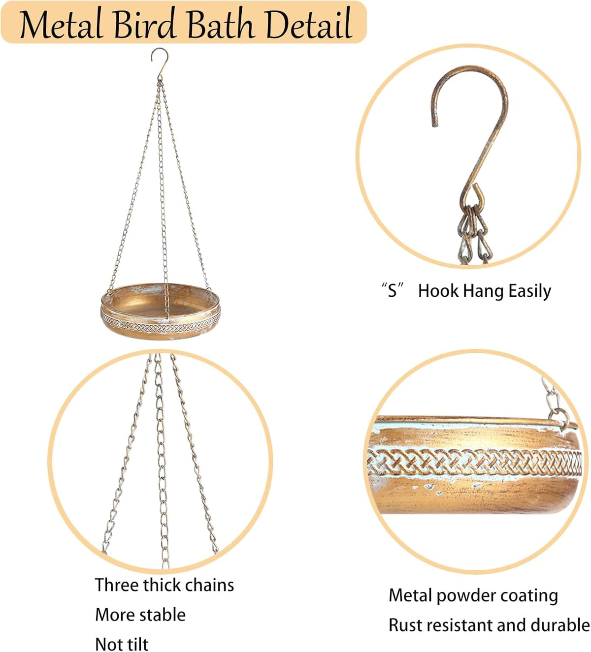 Hanging Metal Bird Bath & Feeder Bowl – 10 in