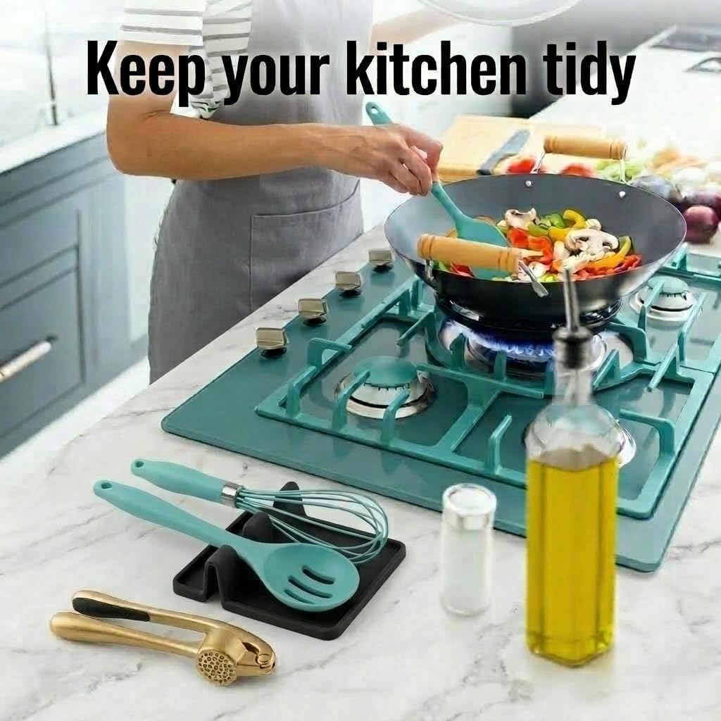 4-Slot Silicone Utensil Rest with Drip Pad – Black