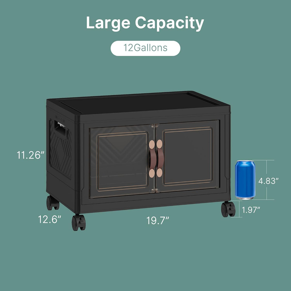 144QT Lockable Plastic Storage Bins, 3 Pack Collapsible Cabinets | Stackable Organizer with Doors & Wheels, Foldable Containers for Bedroom, Dorm, Office & Garage Storage - Field & Nook