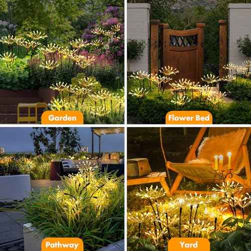 Solar Garden Light 4 Pack Outdoor Waterproof Firework Lights with 240 LEDs Twinkling Fairy Solar Lights Outdoor Garden Yard Pathway Decor, Gardening Gifts for Women Mothers Day (Warm White)