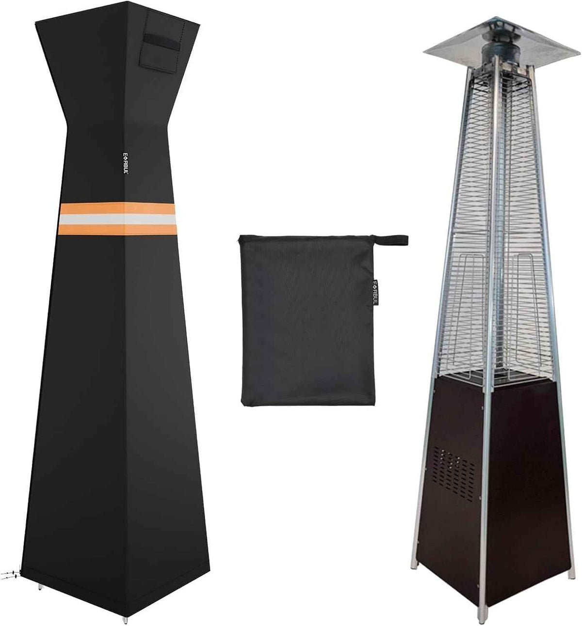 EVRBUL Pyramid Torch Patio Heater Cover with Zipper,Storage Bag and Reflective Strip,Heavy Duty 420D Waterproof Dust-proof Windproof UV-Resistant Outdoor Standing Heater Cover,Black,90"H x 23"L x 23"W