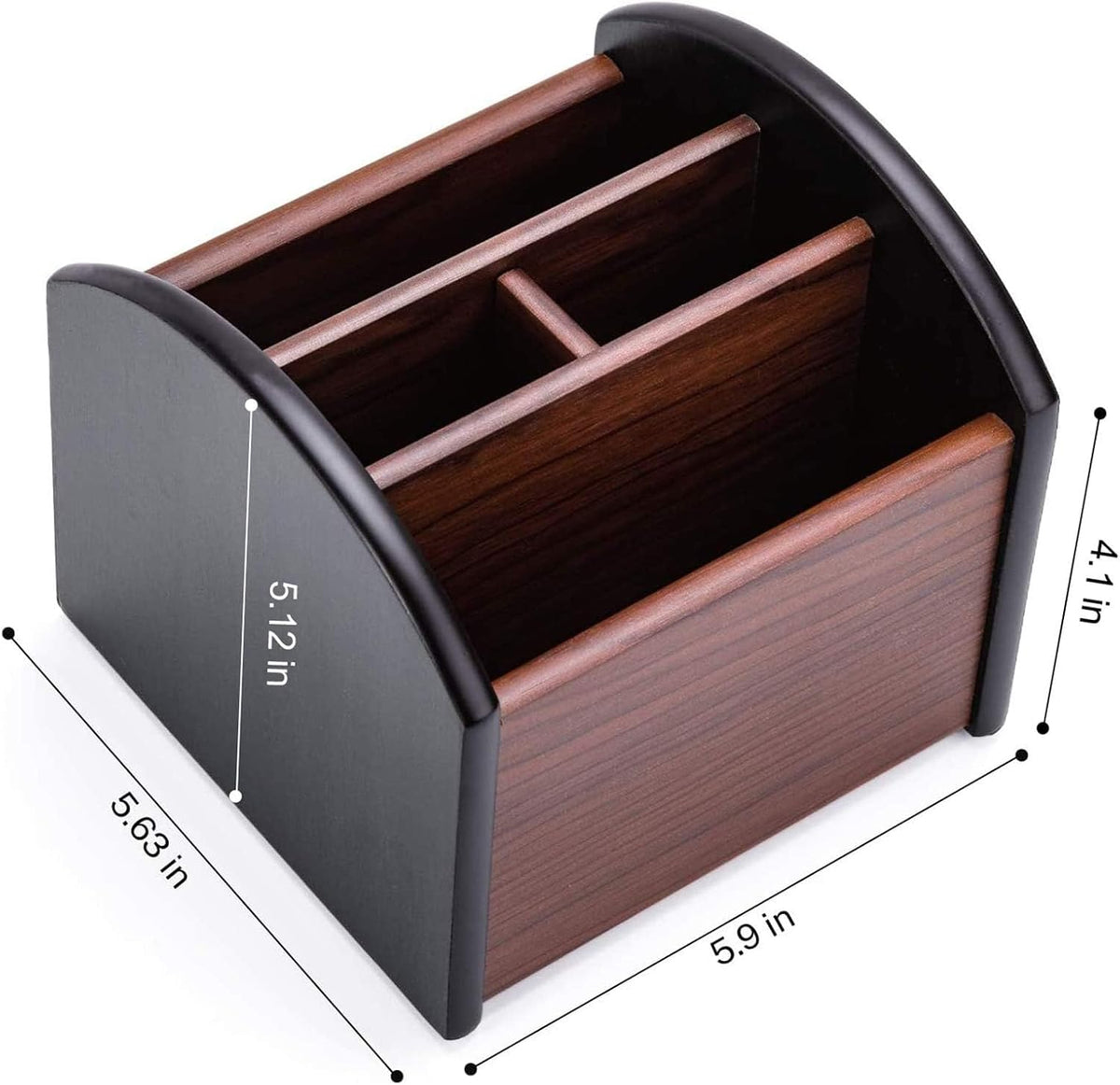 Rotating Remote Control Caddy – Four-Compartment Wood Organizer