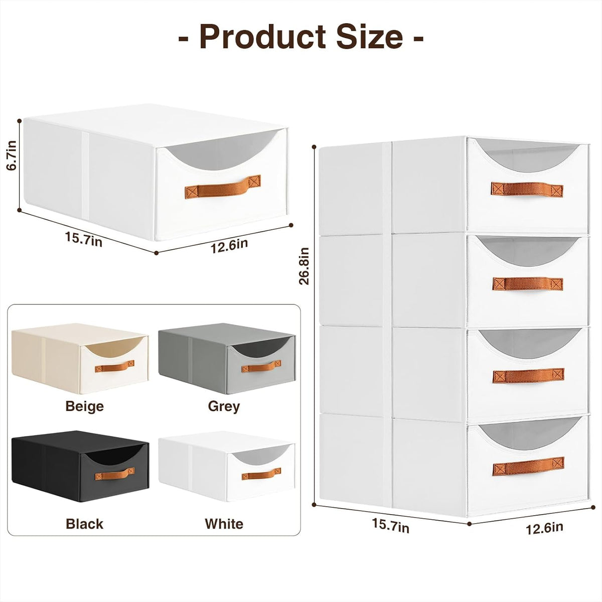Closet Organizers and Storage - Large Stackable Storage Bins with Drawer, Fabric Bins for Organization, Collapsible Storage Drawers Organizer for Bedroom, Living Room, 4 Pack, White - Field & Nook