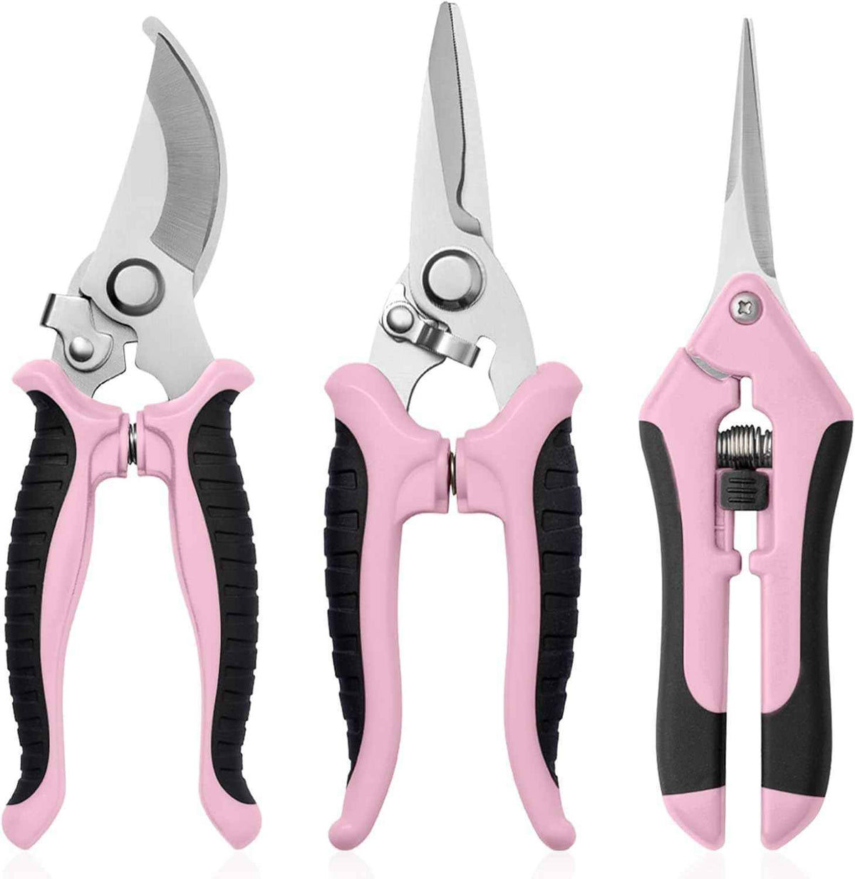 3 Pack Garden Pruning Shears, Stainless Steel Shears, Gardening Shears Scissors Pruning Shears for Gardening Tools (3PCS Pink and Black)