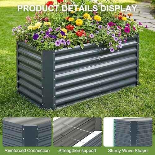 4x2x1.86ft Raised Garden Bed - Galvanized Deep Root Planter Boxes Outdoor with Wing Nuts and Safety Edges for Gardening Vegetables, Flowers, Herbs, Succulents - Gray