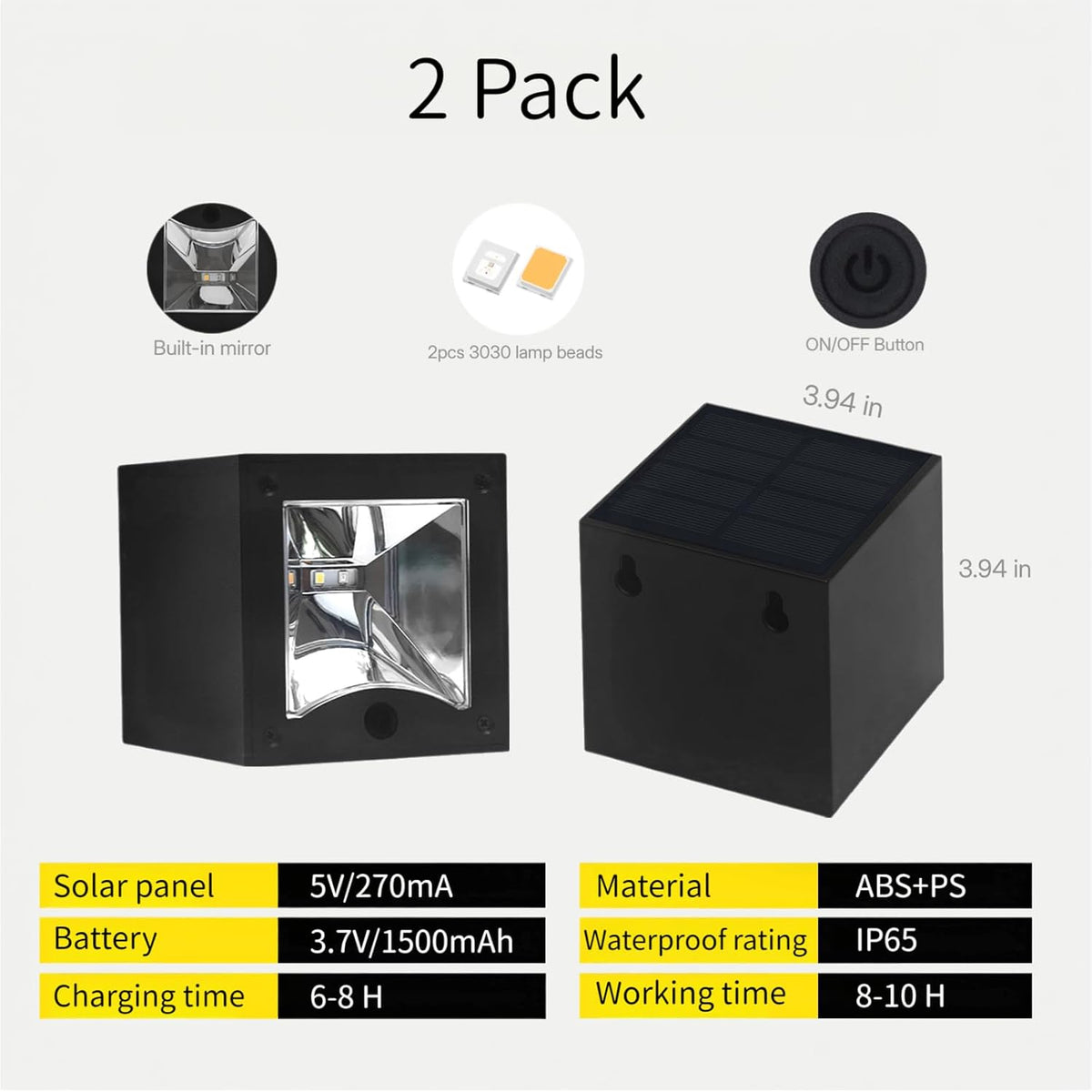 Solar Wall Lights Outdoor for Mailbox, House Numbers, Address, 2 Pack | Wall Mount Downlights Dusk to Dawn Solar Powered 3000K Warm White & Cycling RGB Mode 4 X 4 in Modern Square LED Auto on/off