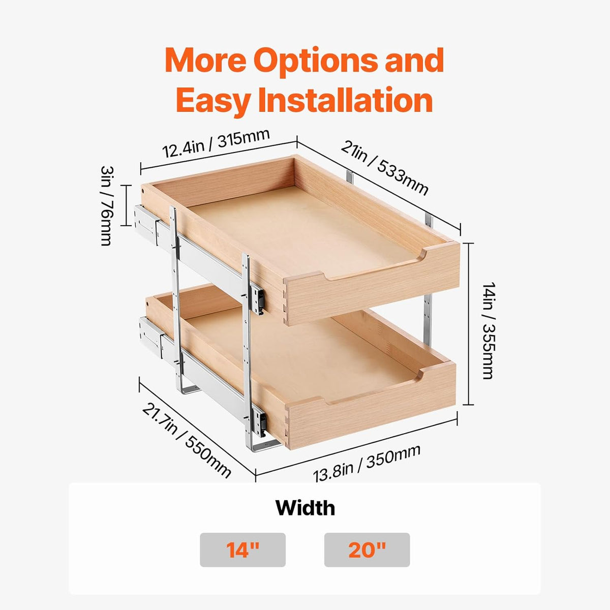 VEVOR 2-Tier Pull-Out Cabinet Organizer, 14" W x 21" D
