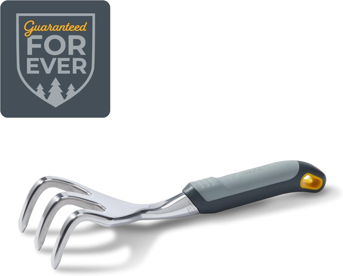 Woodland Tools Heavy Duty Hand Cultivator, 3-Prong Garden Claw Tiller Tool with Anodized Aluminum Head and Soft Ergonomic Grip, Manual Soil Cultivator for Weeding, Digging, and Breaking Up Dirt