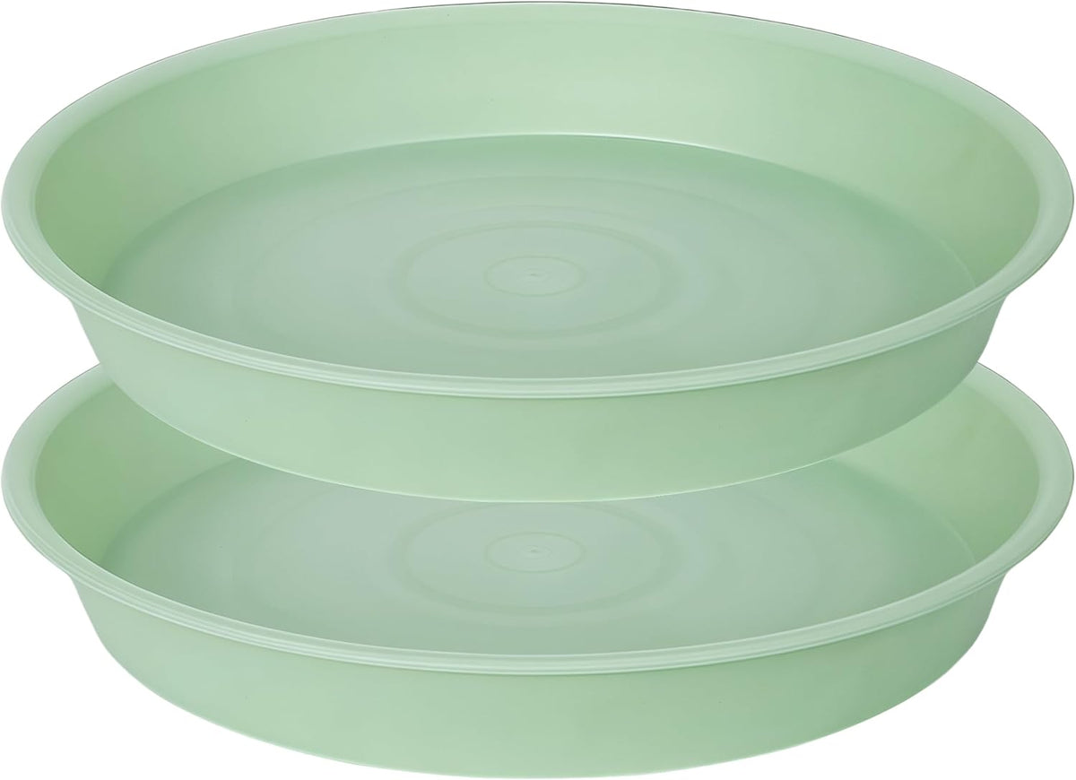 2 Pack of 14 inch Plant Saucers Bird Bath Bow Round, Plastic Plant Saucer Tray for Pots, White Planters for Indoor Plants, Plant Trays for Planter 12-15" (14", Light Green)