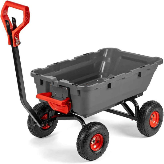 XtremepowerUS 2-in-1 Convertible Handle Heavy Duty Garden Cart Dump Wagon Utility 800-Pound Dump Cart Utility Cart for Yard, Farm 10" Pneumatic Tires