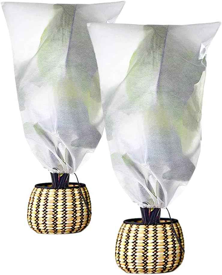 Agfabric Plant Covers Freeze Protection H30 xW60 0.9oz Plant Frost Protection Covers Drawstring Bags Winter Frost Pests Protection,White,2 Pack