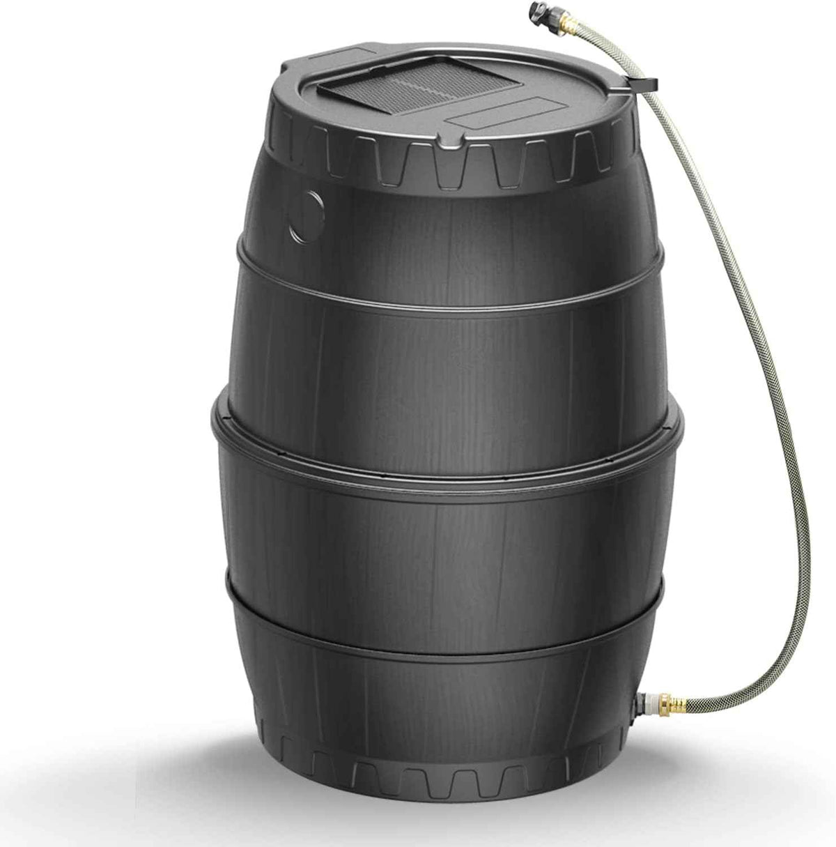 EJWOX Rain Barrels to Collect Rainwater from Gutter for Outdoor Use, 45 Gallon Black Rain Water Collection Barrels, BPA Free Water Catcher with Spigot, Lid, and Hose