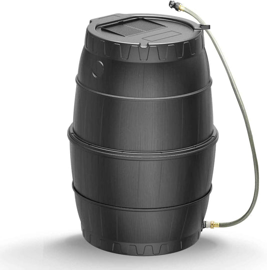 EJWOX Rain Barrels to Collect Rainwater from Gutter for Outdoor Use, 45 Gallon Black Rain Water Collection Barrels, BPA Free Water Catcher with Spigot, Lid, and Hose