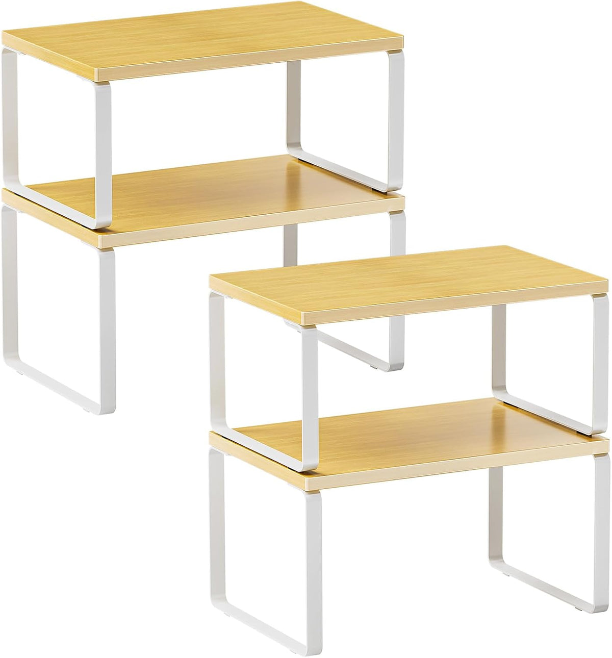 LAMU Cabinet Organizer Shelf, Set of 4 Expandable Kitchen Counter Shelve Plate Organizer for Cabiner, Stackable Spice Rack, CupBoard Organizers and Storage, Wood - Field & Nook