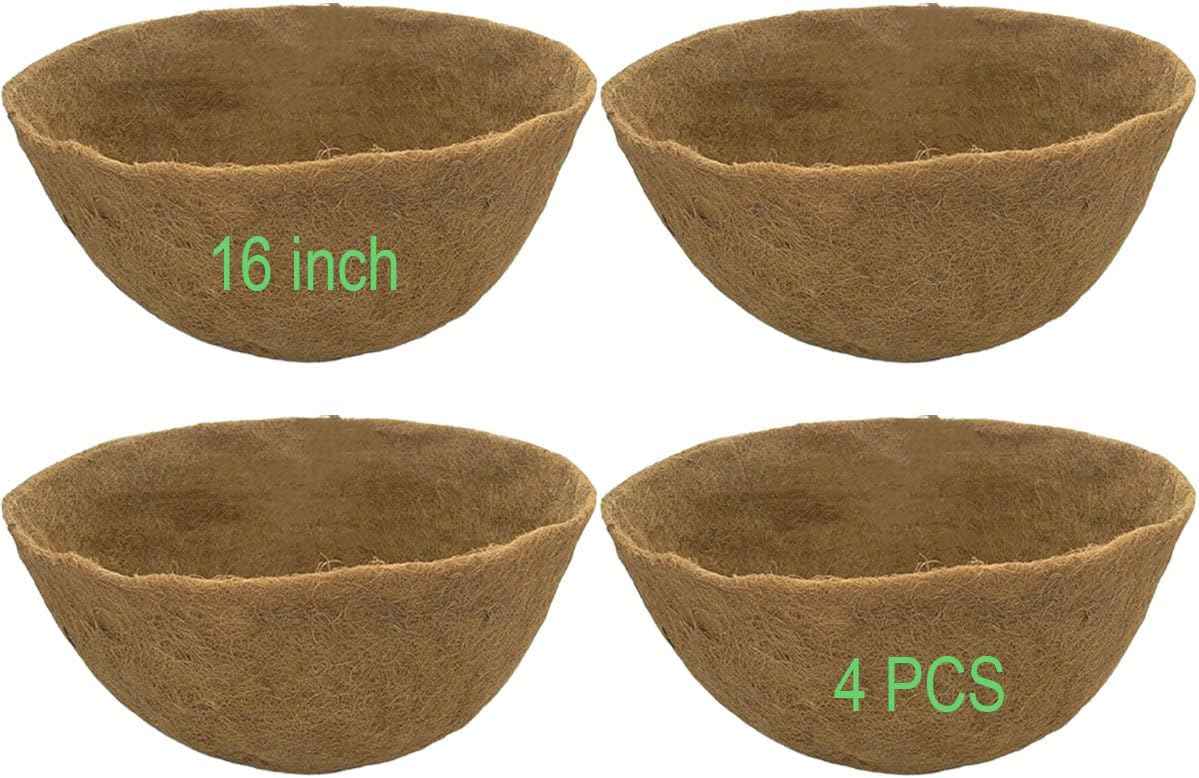 Coco Liners for Planters 16 Inch 4PCS Round Shape Coco Liner Coir Fiber Replacement Liner for Wall Basket Planters