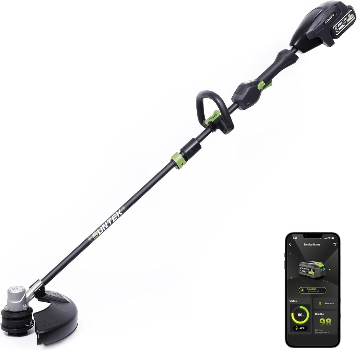 SUNTEK Electric String Trimmer Edger, 40V 15-Inch Brushless String Trimmer Cordless with 4.0Ah Battery and Fast Charger Included, 2-Speed Levels, Integrated Screen and APP Connection, Aluminum, Black - Field & Nook