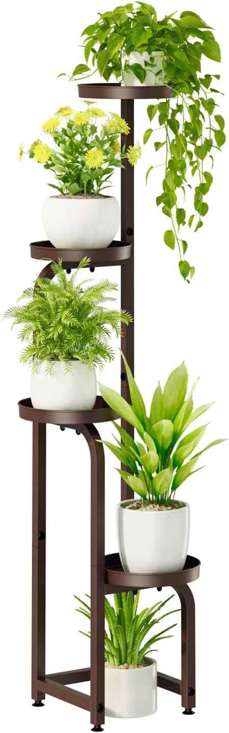 Bamworld Corner Plant Stand Indoor Outdoor, Tall Metal Flower Pot Stands for Multiple Plants, 4 Tier Brown Heavy Duty Plant Shelf for Patio Garden Balcony Living Room Bedroom(Patent Design)