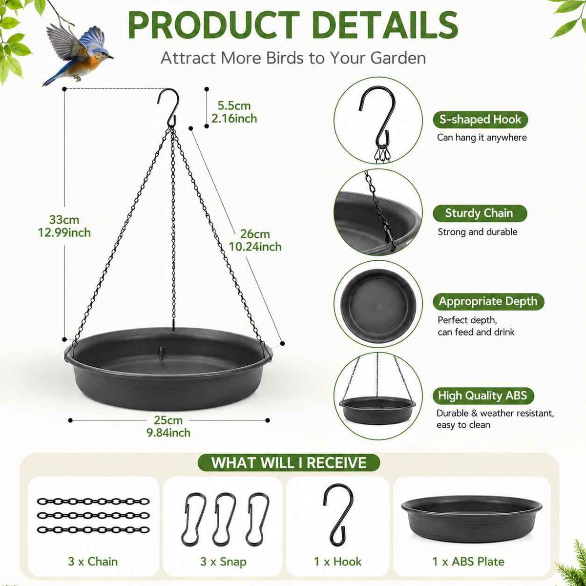 CARGEN Hanging Bird Bath Bowl - Window Bird Water Feeder Tray for Outdoors | Bird Bath for Outside, Garden Wildlife Feeding Plate for Patio Yard Decor, Gift for Bird Lovers, Backyard Bird Must Haves