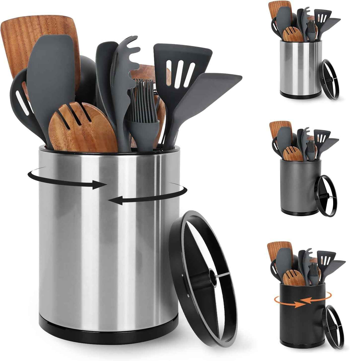 Nigelia Stainless Steel Utensil Holder, 3 Compartments