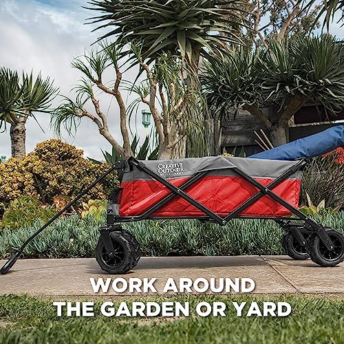 Creative Outdoor Push Pull Hauler Wagon for Kids, 200lbs Weight Capacity, All-Terrain Collapsible and Portable Folding Cart, Beach, Park, Garden, Camping & Tailgate