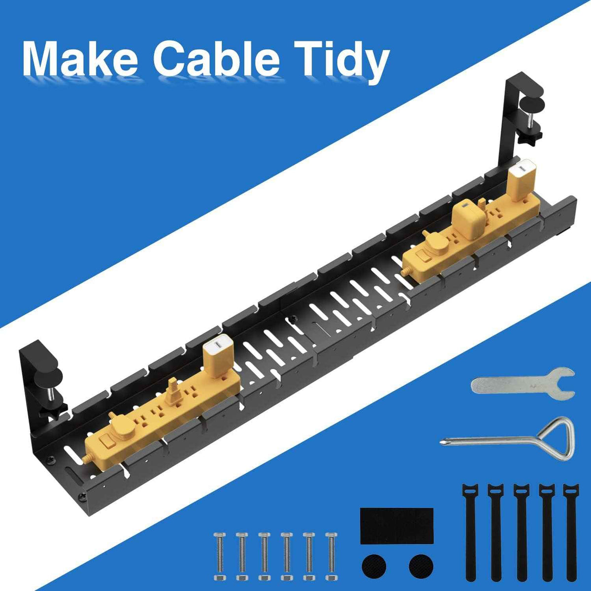 31-Inch Extendable Under-Desk Cable Tray – No-Drill Clamp-On Metal Cord Organizer, Black