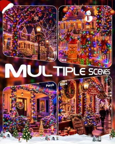 OZS 2PK 240LED Multicolor Solar Christmas Lights Outdoor Waterproof,String Lights for Outside, Green Wire Solar Tree Lights with 8 Lighting Modes for Xmas Wedding Party Christmas Decor