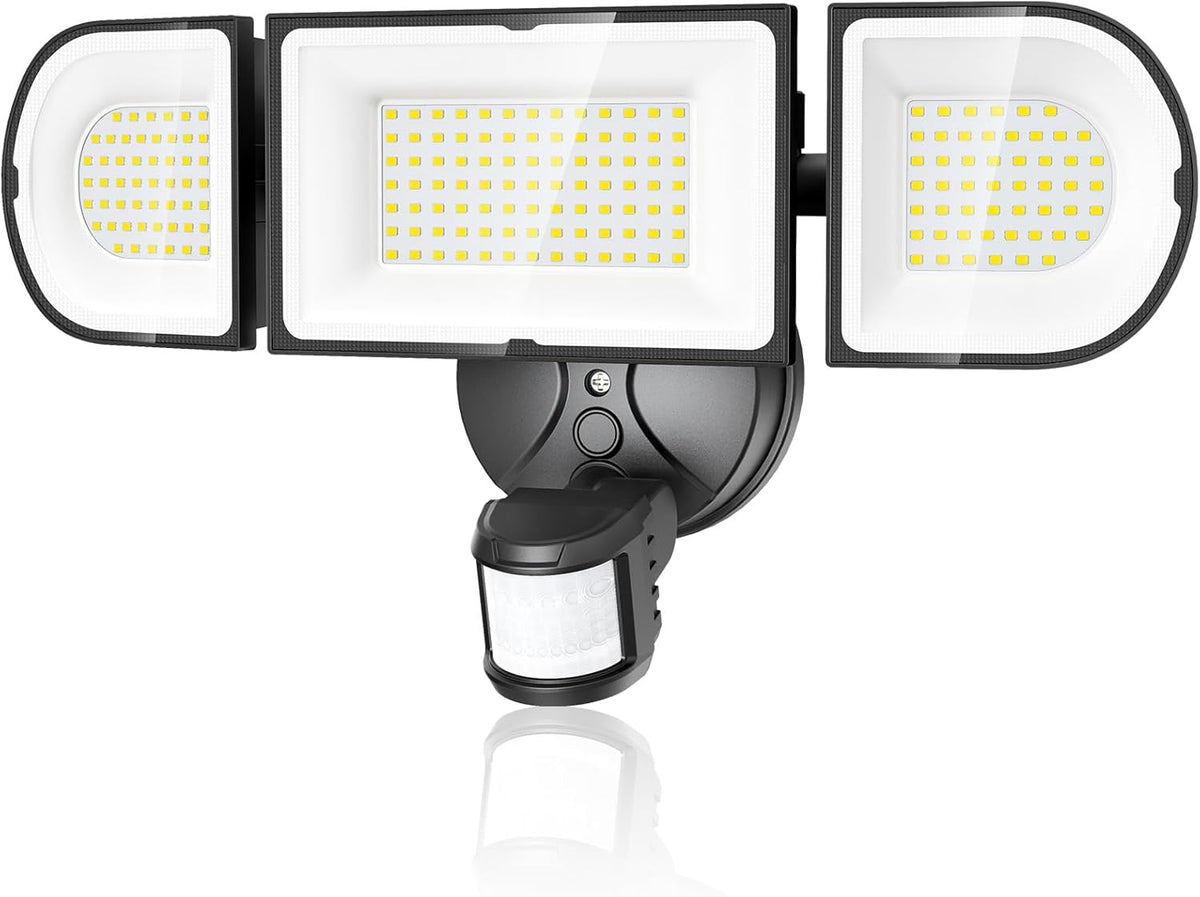 Olafus 180W Motion Sensor Outdoor Lights, 18000lm Dusk to Dawn LED Flood Lights Outdoor Wired, 6500K Daylight Motion Lights for Outside, IP65 Waterproof Exterior Security Light, Black