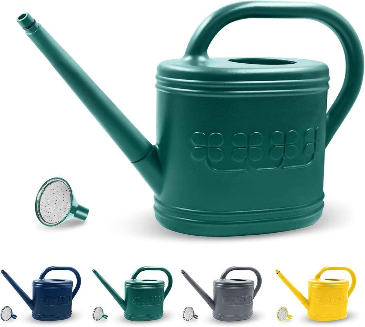 Watering Can for Indoor & Outdoor Plants, Plant Watering Can with Stainless Steel Shower Head, 1 Gallon Plastic Watering Can for Garden, Flowers, Vegetable, Greenhouse (Dark Green, 1 Gallon)
