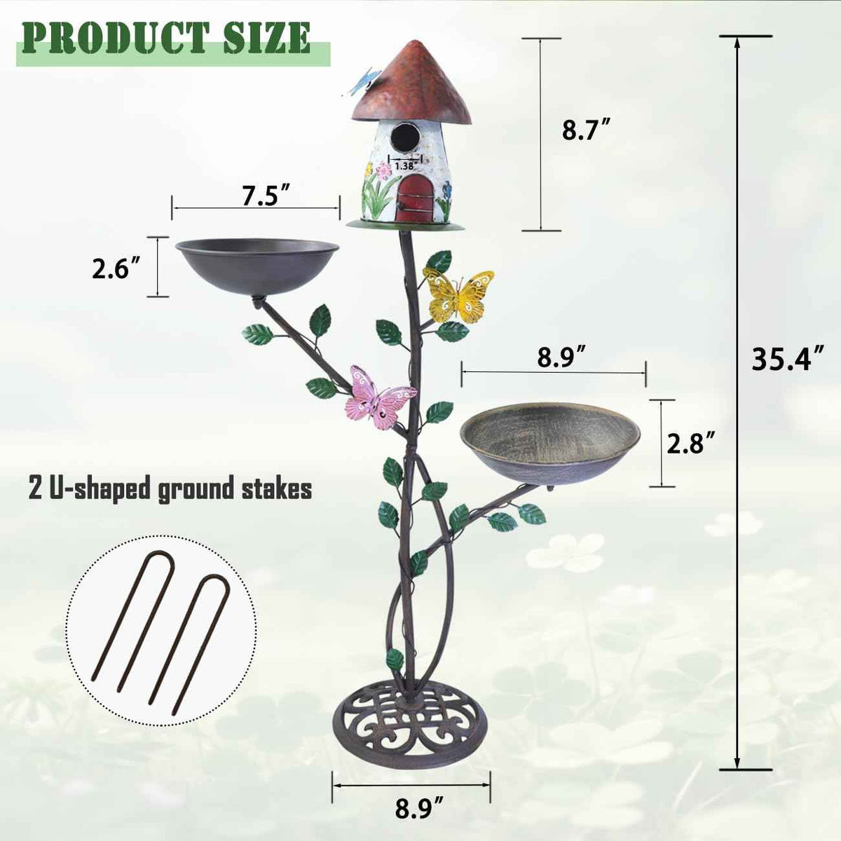 Metal Bird Houses for Outside with Pole, Multi-Bird Baths for Outdoors | Metal Bird House with Bird Feeder and Bird Bath,Outdoor Garden Lawn Decor,Cast Iron Base
