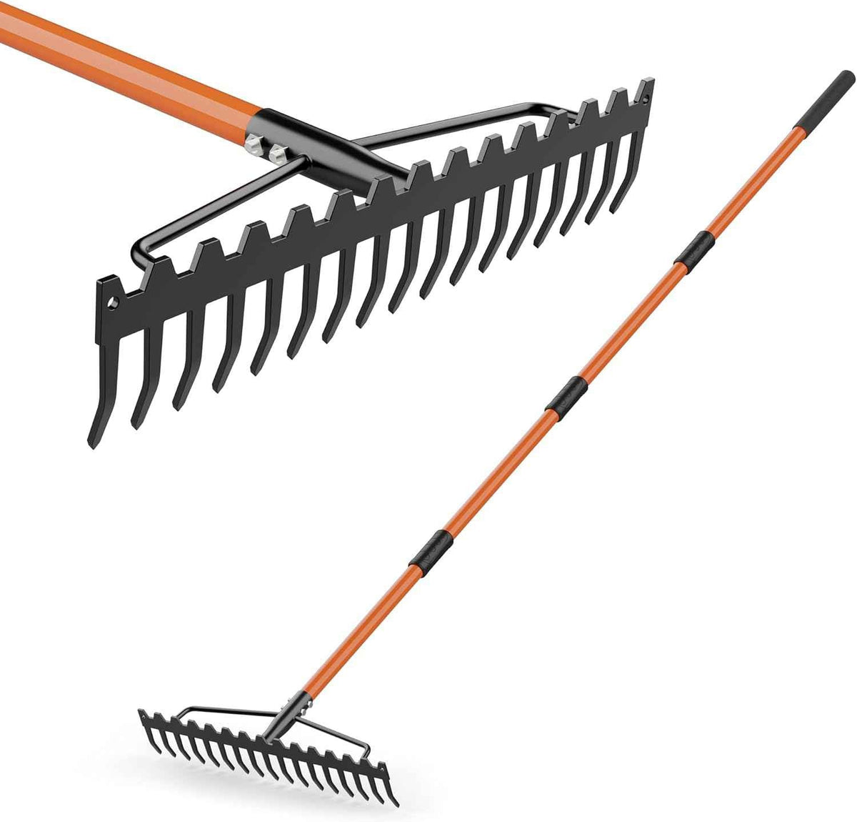 63" Heavy Duty Bow Rake with 17-Tine Metal Rake Head and Adjustable Handle, 17" Wide Steel Garden Rake for Lawn Care, Soil Loosening, Gravel & Rock Leveling, Leaf and Mulch Cleanup