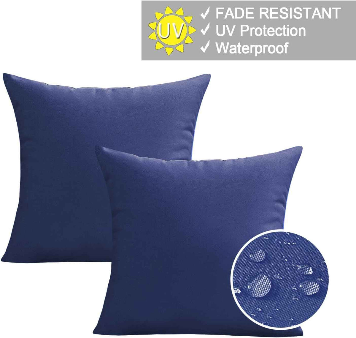 VAKADO Outdoor Waterproof Throw Pillow Covers 18X18 Set of 2 Decorative DarkBlue Patio Furniture Cushion Cases Outside Decor for Couch Garden Bench Porch