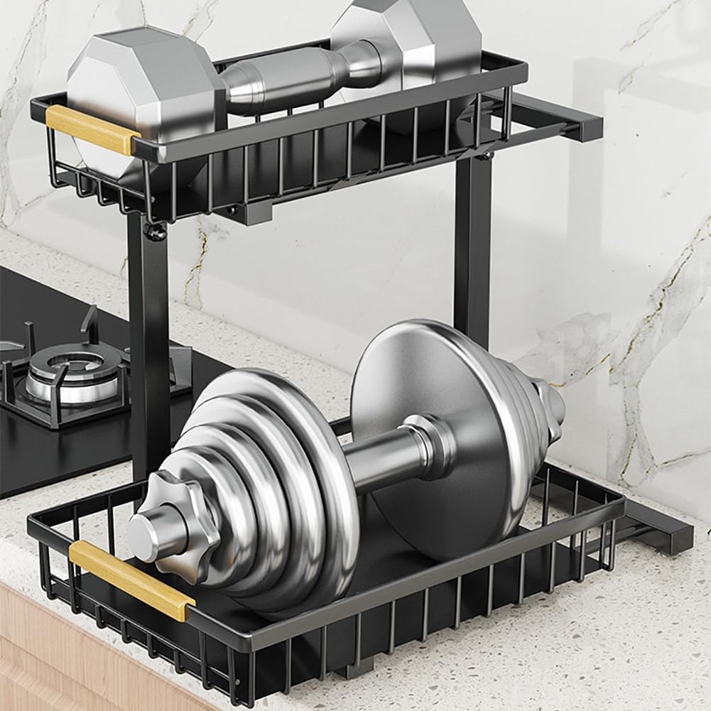 Takywep 2 Tier Pull Out Cabinet Organizer, Adjustable Under Sink Slide Out Shelf with L-Shape Design, Metal Storage Basket for Kitchen, Bathroom Counter Organization - Field & Nook