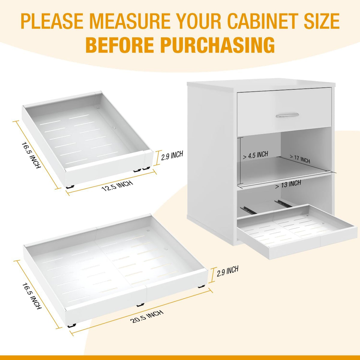 Expandable Pull Out Drawers for Cabinets(White) : Kitchen and Pantry Organizer, Sliding Cabinet Organizer with Adhesive, Under Sink and Pots Storage, Depth 16.5". expandable pull out cabinet organizer - Field & Nook