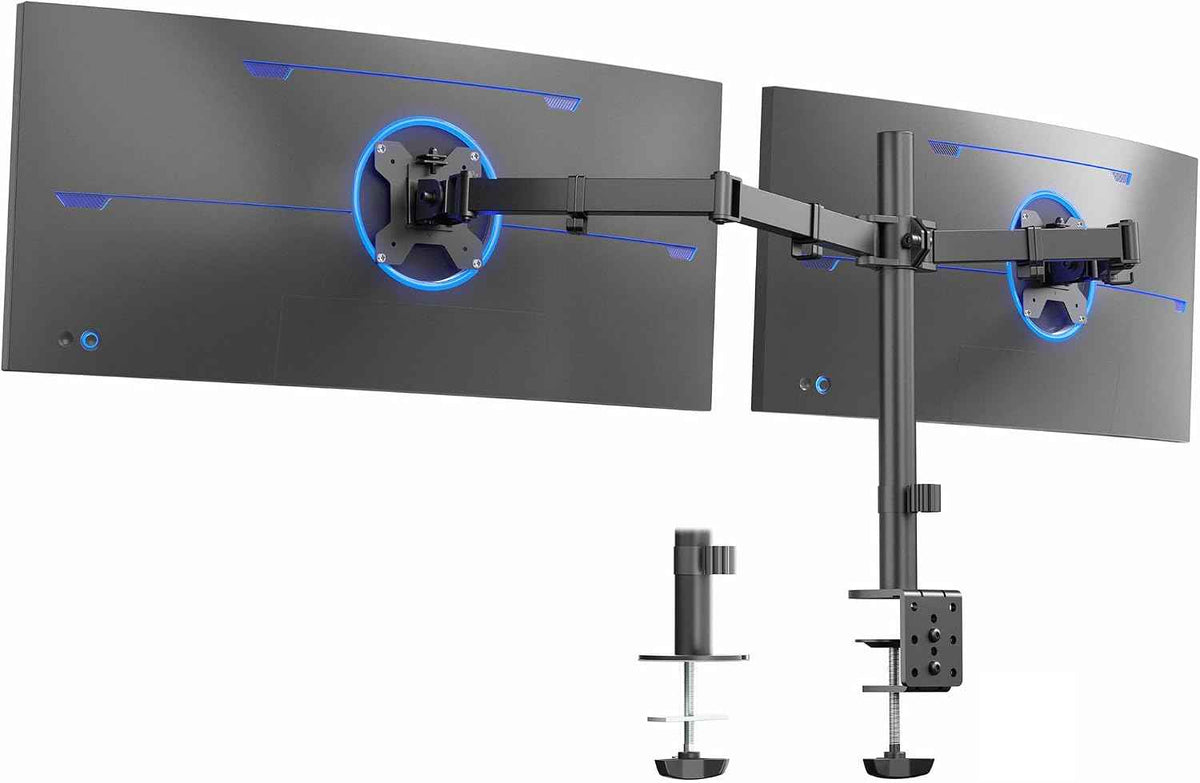 VIVO Dual Ultrawide Monitor Desk Mount, Heavy Duty Fully Adjustable Steel Stand, Holds 2 Computer Screens up to 38 inches and Max 22lbs Each, Black, STAND-V038