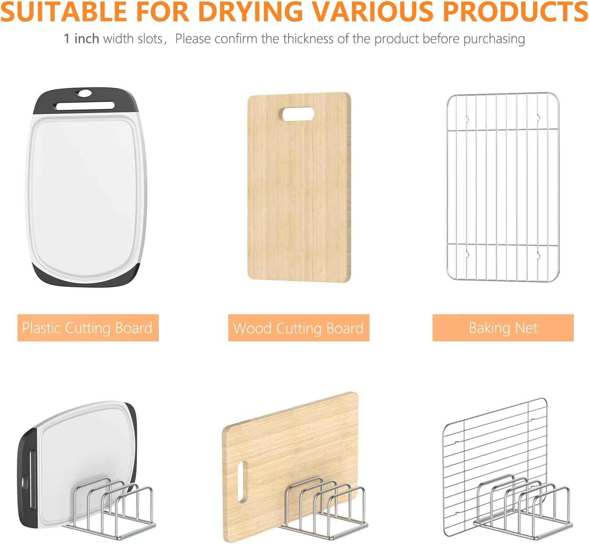 Cutting Board Organizer Stand, 304 Stainless Steel, 1.0 Inch Slots