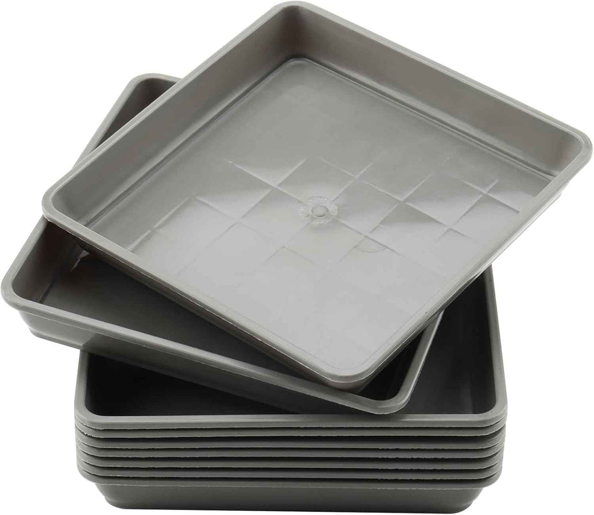 JOIKIT 10 PCS 11.4 x 11.4 Inch Square Plant Saucer, Plastic Plant Saucer Drip Tray, Square Flower Pot Tray for Indoors and Outdoor Plant Pots, 1.6 Inch Deep, Gray