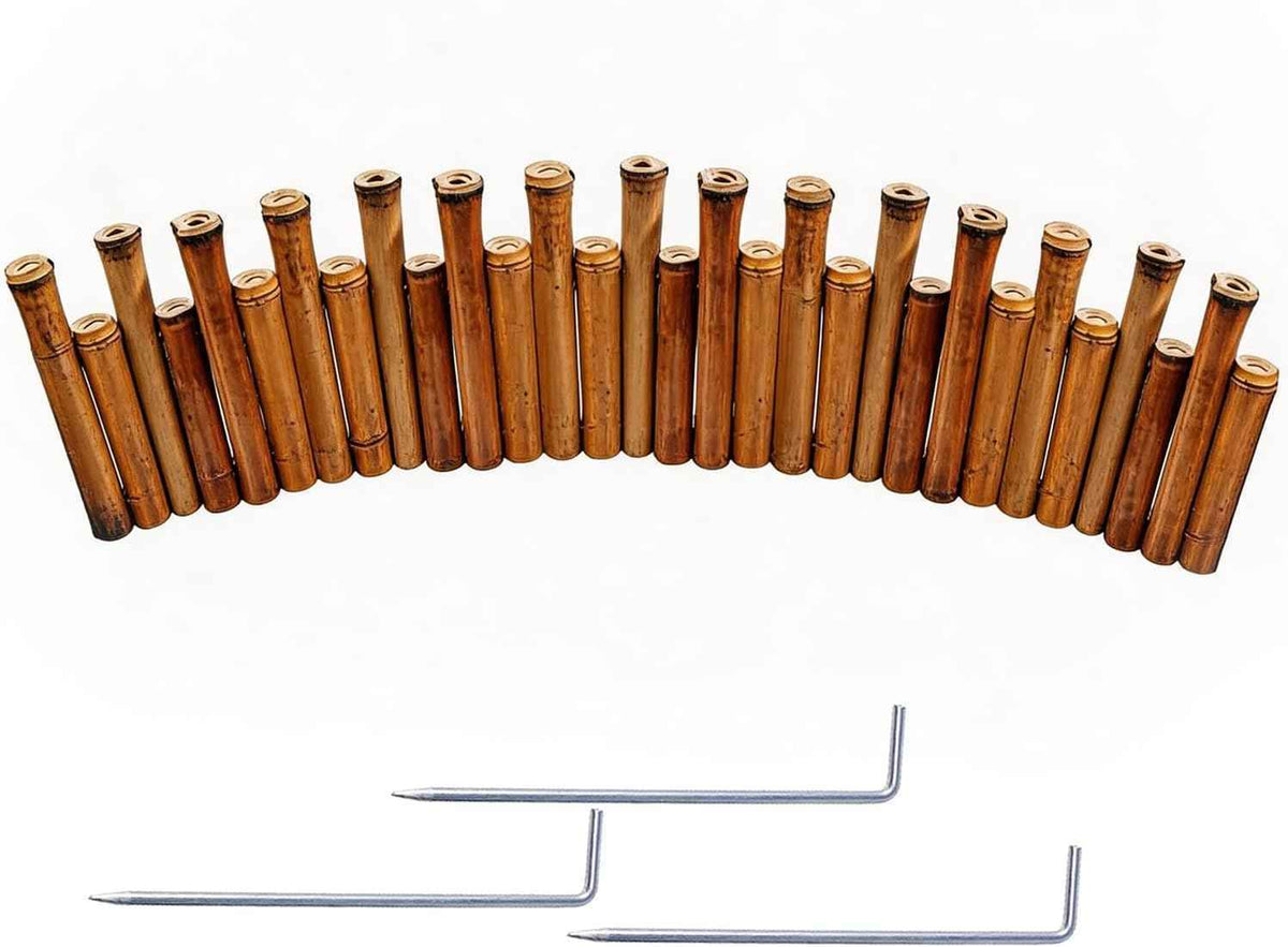 Bamboo Short Fence with Ground Spikes, Outdoor Landscape Edging Flexible Decorative Border, Garden Lawn Edging Low Fence, for Yards Gardens Patios Lawns, 39.37'' L x 5.9''/7.87'' H (Brown)