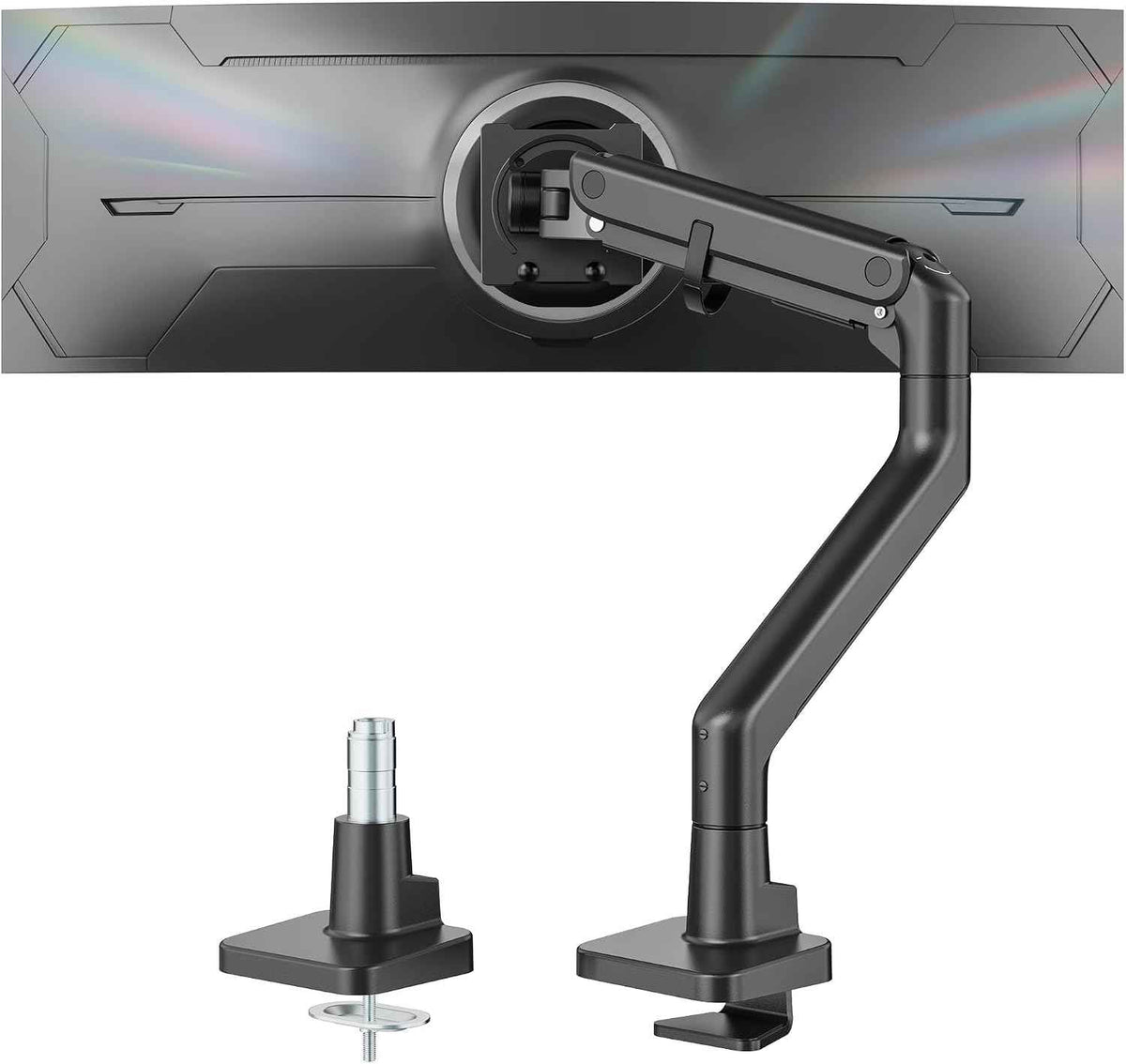 monTEK Heavy Duty Monitor Arm, 17-57" Ultrawide, Gas Spring, 59.4 lbs，Black | Desk Monitor Mount Holds 49" 57" Ultrawide Curved Screen Up to 59.4 lbs with No Sag,Clamp & Grommet Arm,75/100 VESA