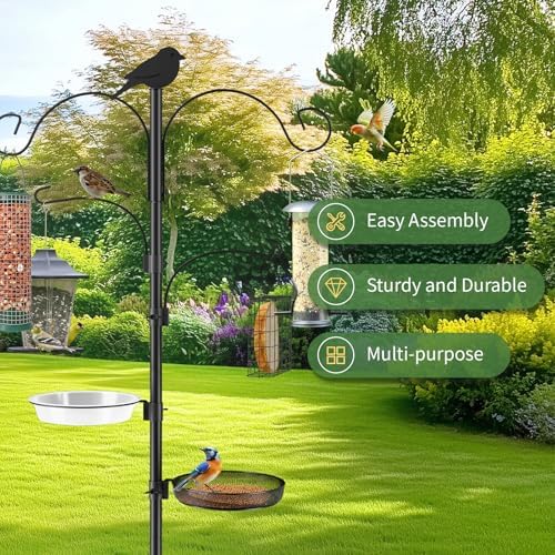 Bird Feeder Pole, 91in 4 Hook Bird Feeding Station Kit with Adjustable